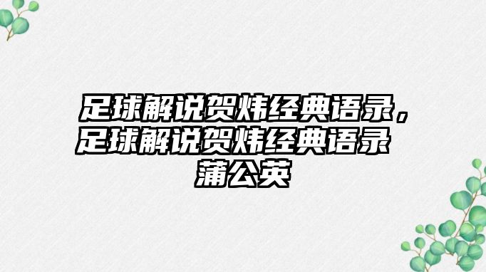 足球解說賀煒經(jīng)典語錄，足球解說賀煒經(jīng)典語錄 蒲公英