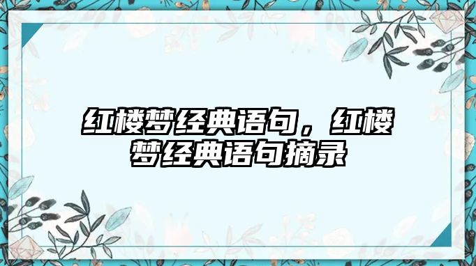 紅樓夢經(jīng)典語句，紅樓夢經(jīng)典語句摘錄