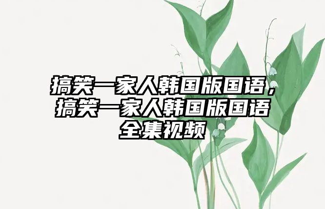 搞笑一家人韓國版國語，搞笑一家人韓國版國語全集視頻