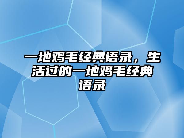 一地雞毛經(jīng)典語錄，生活過的一地雞毛經(jīng)典語錄