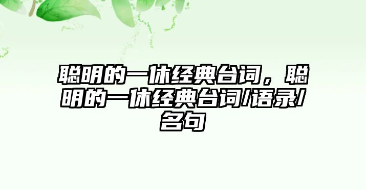 聰明的一休經(jīng)典臺詞，聰明的一休經(jīng)典臺詞/語錄/名句